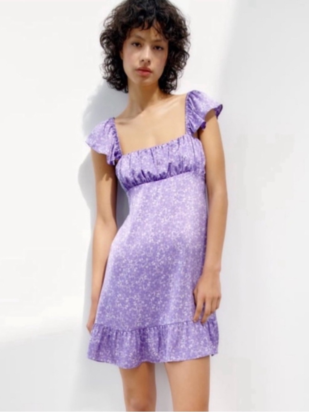 Zara lilac flower print babydoll dress S